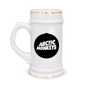 Кружка пивная с принтом Arctic Monkeys Round в Новосибирске,  керамика (Материал выдерживает высокую температуру, стоит избегать резкого перепада температур) |  объем 630 мл | Тематика изображения на принте: arctic | monkeys | round | круг