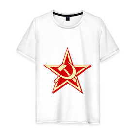 Мужская футболка хлопок с принтом Слава советскому человеку в Новосибирске, 100% хлопок | прямой крой, круглый вырез горловины, длина до линии бедер, слегка спущенное плечо. | звезда | красный | молот | патриот | ретро | серп | ссср