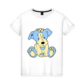 Женская футболка хлопок с принтом Милый пёсик в Новосибирске, 100% хлопок | прямой крой, круглый вырез горловины, длина до линии бедер, слегка спущенное плечо | заплатка | игрушка | милый | мягкий | пес