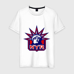 Мужская футболка хлопок с принтом HC New York Rangers Emblem в Новосибирске, 100% хлопок | прямой крой, круглый вырез горловины, длина до линии бедер, слегка спущенное плечо. | club | hockey | new | nyr | rangers | york | клуб | хоккей
