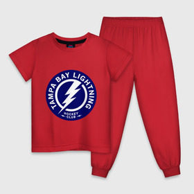 Детская пижама хлопок с принтом HC Tampa Bay Lightning в Новосибирске, 100% хлопок |  брюки и футболка прямого кроя, без карманов, на брюках мягкая резинка на поясе и по низу штанин
 | bay | club | hockey | lightning | tampa | клуб | хоккей