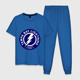 Мужская пижама хлопок с принтом HC Tampa Bay Lightning в Новосибирске, 100% хлопок | брюки и футболка прямого кроя, без карманов, на брюках мягкая резинка на поясе и по низу штанин
 | bay | club | hockey | lightning | tampa | клуб | хоккей