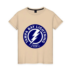 Женская футболка хлопок с принтом HC Tampa Bay Lightning в Новосибирске, 100% хлопок | прямой крой, круглый вырез горловины, длина до линии бедер, слегка спущенное плечо | bay | club | hockey | lightning | tampa | клуб | хоккей
