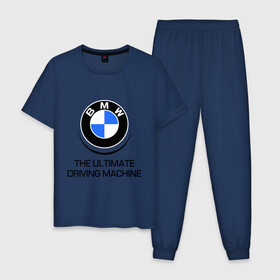 Мужская пижама хлопок с принтом BMW Driving Machine в Новосибирске, 100% хлопок | брюки и футболка прямого кроя, без карманов, на брюках мягкая резинка на поясе и по низу штанин
 | bmw | driving | machine | ultimate