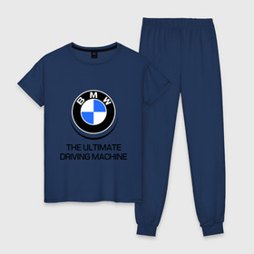 Женская пижама хлопок с принтом BMW Driving Machine в Новосибирске, 100% хлопок | брюки и футболка прямого кроя, без карманов, на брюках мягкая резинка на поясе и по низу штанин | bmw | driving | machine | ultimate