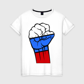Женская футболка хлопок с принтом Русский дух в Новосибирске, 100% хлопок | прямой крой, круглый вырез горловины, длина до линии бедер, слегка спущенное плечо | дух | кулак | патриот | россия | рука | русский | рф | триколор