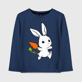 Детский лонгслив хлопок с принтом Зайка с морковкой в Новосибирске, 100% хлопок | круглый вырез горловины, полуприлегающий силуэт, длина до линии бедер | Тематика изображения на принте: белый | зайка | заяц | кролик | милый | морковь