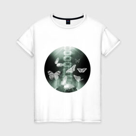 Женская футболка хлопок с принтом Рентген бабочки в Новосибирске, 100% хлопок | прямой крой, круглый вырез горловины, длина до линии бедер, слегка спущенное плечо | в животе | снимок
