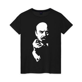 Женская футболка хлопок с принтом Ленин в Новосибирске, 100% хлопок | прямой крой, круглый вырез горловины, длина до линии бедер, слегка спущенное плечо | большевик | дуля | ильич | коммунизм | ленин | ретро | ссср | фига | шиш