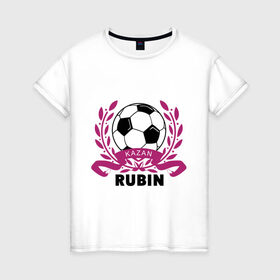 Женская футболка хлопок с принтом ФК Рубин в Новосибирске, 100% хлопок | прямой крой, круглый вырез горловины, длина до линии бедер, слегка спущенное плечо | Тематика изображения на принте: rubin | венок | казань | мяч | рубин | спорт | фк | футбол | футбольный клуб