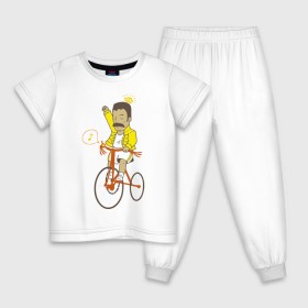 Детская пижама хлопок с принтом Фредди на велосипеде в Новосибирске, 100% хлопок |  брюки и футболка прямого кроя, без карманов, на брюках мягкая резинка на поясе и по низу штанин
 | Тематика изображения на принте: queen | велосипед | меломанам | музыка | прикол | рок | фрэдди меркьюри