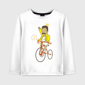 Детский лонгслив хлопок с принтом Фредди на велосипеде в Новосибирске, 100% хлопок | круглый вырез горловины, полуприлегающий силуэт, длина до линии бедер | Тематика изображения на принте: queen | велосипед | меломанам | музыка | прикол | рок | фрэдди меркьюри