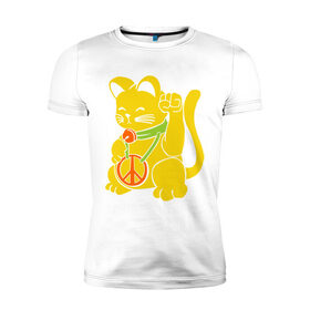 Мужская футболка премиум с принтом Рок кот в Новосибирске, 92% хлопок, 8% лайкра | приталенный силуэт, круглый вырез ворота, длина до линии бедра, короткий рукав | киска | кот | котик | мурка | рок кот