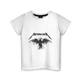 Детская футболка хлопок с принтом Metallica в Новосибирске, 100% хлопок | круглый вырез горловины, полуприлегающий силуэт, длина до линии бедер | Тематика изображения на принте: metallica | музыка | рок