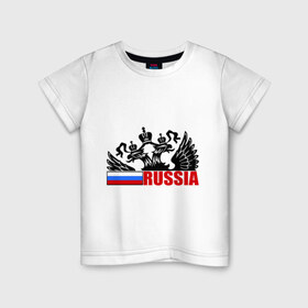 Детская футболка хлопок с принтом Россия в Новосибирске, 100% хлопок | круглый вырез горловины, полуприлегающий силуэт, длина до линии бедер | герб | орел | патриот | россия | рф | триколор | флаг