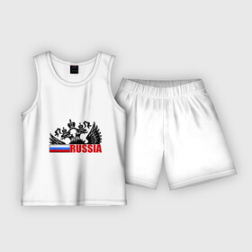 Детская пижама с шортами хлопок с принтом Россия в Новосибирске,  |  | герб | орел | патриот | россия | рф | триколор | флаг