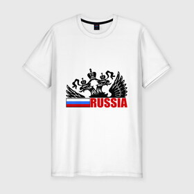 Мужская футболка премиум с принтом Россия в Новосибирске, 92% хлопок, 8% лайкра | приталенный силуэт, круглый вырез ворота, длина до линии бедра, короткий рукав | герб | орел | патриот | россия | рф | триколор | флаг