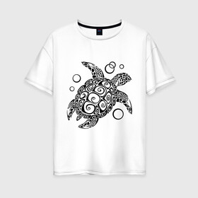 Женская футболка хлопок Oversize с принтом Черепашка в Новосибирске, 100% хлопок | свободный крой, круглый ворот, спущенный рукав, длина до линии бедер
 | морская | панцирь | черепаха