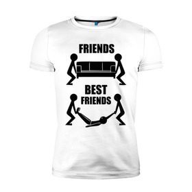 Мужская футболка премиум с принтом Best friends в Новосибирске, 92% хлопок, 8% лайкра | приталенный силуэт, круглый вырез ворота, длина до линии бедра, короткий рукав | best friends forever | диван | друзья | лучшие | подарки | подруге. друг | труп