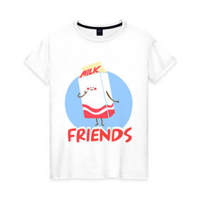 Женская футболка хлопок с принтом Молоко в Новосибирске, 100% хлопок | прямой крой, круглый вырез горловины, длина до линии бедер, слегка спущенное плечо | best friends forever | друзья | лучшие | молоко | печенье | подарки | подруге. друг