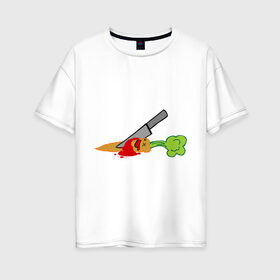 Женская футболка хлопок Oversize с принтом Морковь в Новосибирске, 100% хлопок | свободный крой, круглый ворот, спущенный рукав, длина до линии бедер
 | веган | кровь | морковь | нож