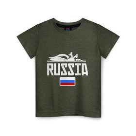 Детская футболка хлопок с принтом Россия Флаг в Новосибирске, 100% хлопок | круглый вырез горловины, полуприлегающий силуэт, длина до линии бедер | герб | орел | россия | триколор | флаг
