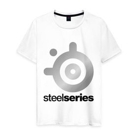Мужская футболка хлопок с принтом SteelSeries в Новосибирске, 100% хлопок | прямой крой, круглый вырез горловины, длина до линии бедер, слегка спущенное плечо. | logo | series | steel | steelseries | логотип | серебро | хром | эмблема