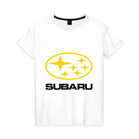 Женская футболка хлопок с принтом Subaru Logo в Новосибирске, 100% хлопок | прямой крой, круглый вырез горловины, длина до линии бедер, слегка спущенное плечо | logo | subaru | автомобиль | логотип | марка | субару