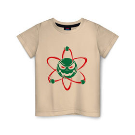 Детская футболка хлопок с принтом Злой атом в Новосибирске, 100% хлопок | круглый вырез горловины, полуприлегающий силуэт, длина до линии бедер | Тематика изображения на принте: атом | злобный | молекула | физика | химия