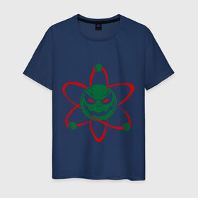 Мужская футболка хлопок с принтом Злой атом в Новосибирске, 100% хлопок | прямой крой, круглый вырез горловины, длина до линии бедер, слегка спущенное плечо. | атом | злобный | молекула | физика | химия