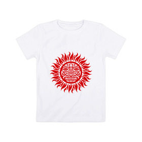 Детская футболка хлопок с принтом Солнце древний символ в Новосибирске, 100% хлопок | круглый вырез горловины, полуприлегающий силуэт, длина до линии бедер | древний | лицо | символ | солнце
