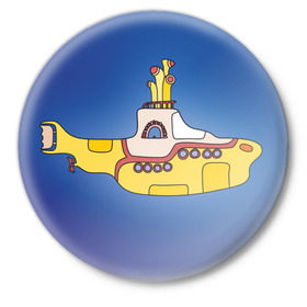 Значок с принтом Yellow Submarine в Новосибирске,  металл | круглая форма, металлическая застежка в виде булавки | 