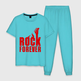 Мужская пижама хлопок с принтом Rock Forever (Рок Навсегда) в Новосибирске, 100% хлопок | брюки и футболка прямого кроя, без карманов, на брюках мягкая резинка на поясе и по низу штанин
 | гитара