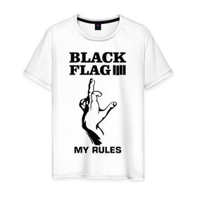 Мужская футболка хлопок с принтом Black flag в Новосибирске, 100% хлопок | прямой крой, круглый вырез горловины, длина до линии бедер, слегка спущенное плечо. | Тематика изображения на принте: black flag | eminem | палец | эминем