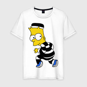Мужская футболка хлопок с принтом Барт Симпсон в Новосибирске, 100% хлопок | прямой крой, круглый вырез горловины, длина до линии бедер, слегка спущенное плечо. | барт | заключенный | симпсон