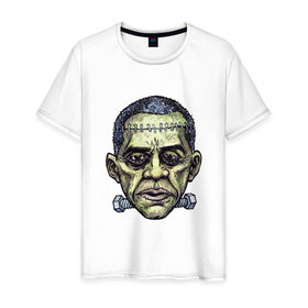 Мужская футболка хлопок с принтом Зомби Обама в Новосибирске, 100% хлопок | прямой крой, круглый вырез горловины, длина до линии бедер, слегка спущенное плечо. | halloween | helloween | день всех святых | обама. президент | праздники | приколы | темные | тыквы | хэллоуин