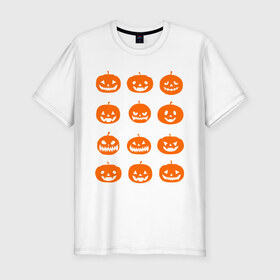 Мужская футболка премиум с принтом Тыквы в Новосибирске, 92% хлопок, 8% лайкра | приталенный силуэт, круглый вырез ворота, длина до линии бедра, короткий рукав | halloween | helloween | день всех святых | праздники | темные | тыквы | хэллоуин
