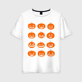 Женская футболка хлопок Oversize с принтом Тыквы в Новосибирске, 100% хлопок | свободный крой, круглый ворот, спущенный рукав, длина до линии бедер
 | halloween | helloween | день всех святых | праздники | темные | тыквы | хэллоуин