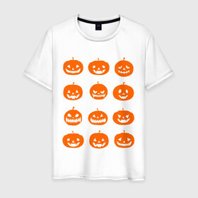 Мужская футболка хлопок с принтом Тыквы в Новосибирске, 100% хлопок | прямой крой, круглый вырез горловины, длина до линии бедер, слегка спущенное плечо. | Тематика изображения на принте: halloween | helloween | день всех святых | праздники | темные | тыквы | хэллоуин