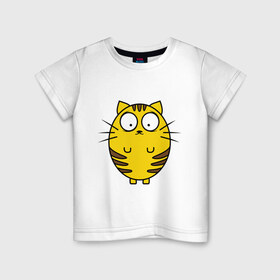 Детская футболка хлопок с принтом Пузатый котенок в Новосибирске, 100% хлопок | круглый вырез горловины, полуприлегающий силуэт, длина до линии бедер | кот | круглый | милый | овальный | пузатый | толстый