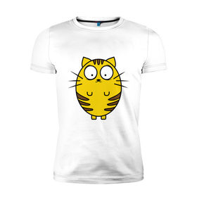 Мужская футболка премиум с принтом Пузатый котенок в Новосибирске, 92% хлопок, 8% лайкра | приталенный силуэт, круглый вырез ворота, длина до линии бедра, короткий рукав | кот | круглый | милый | овальный | пузатый | толстый