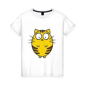 Женская футболка хлопок с принтом Пузатый котенок в Новосибирске, 100% хлопок | прямой крой, круглый вырез горловины, длина до линии бедер, слегка спущенное плечо | кот | круглый | милый | овальный | пузатый | толстый