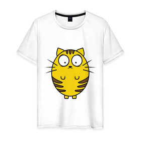 Мужская футболка хлопок с принтом Пузатый котенок в Новосибирске, 100% хлопок | прямой крой, круглый вырез горловины, длина до линии бедер, слегка спущенное плечо. | кот | круглый | милый | овальный | пузатый | толстый
