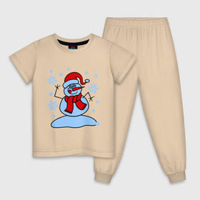 Детская пижама хлопок с принтом Забавный снеговик в Новосибирске, 100% хлопок |  брюки и футболка прямого кроя, без карманов, на брюках мягкая резинка на поясе и по низу штанин
 | забавный | милый | новый год | снег | снеговик | шапка