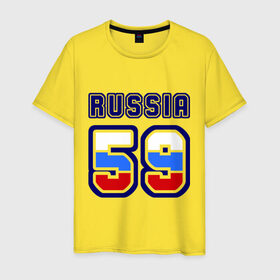 Мужская футболка хлопок с принтом Russia - 59 (Пермский край) в Новосибирске, 100% хлопок | прямой крой, круглый вырез горловины, длина до линии бедер, слегка спущенное плечо. | Тематика изображения на принте: russia | номер | пермский край | пермь | регион | россия