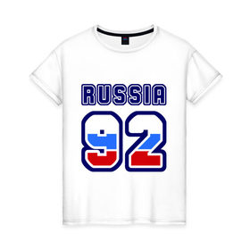Женская футболка хлопок с принтом Russia - 92 (Севастополь) в Новосибирске, 100% хлопок | прямой крой, круглый вырез горловины, длина до линии бедер, слегка спущенное плечо | 