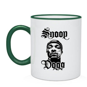 Кружка двухцветная с принтом Snoop Dogg в Новосибирске, керамика | объем — 330 мл, диаметр — 80 мм. Цветная ручка и кайма сверху, в некоторых цветах — вся внутренняя часть | rap | snoop dogg | музыка | рэп | снуп дог