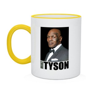 Кружка двухцветная с принтом Mike Tyson в Новосибирске, керамика | объем — 330 мл, диаметр — 80 мм. Цветная ручка и кайма сверху, в некоторых цветах — вся внутренняя часть | Тематика изображения на принте: майк тайсон