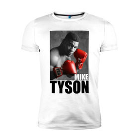 Мужская футболка премиум с принтом Mike Tyson в Новосибирске, 92% хлопок, 8% лайкра | приталенный силуэт, круглый вырез ворота, длина до линии бедра, короткий рукав | Тематика изображения на принте: майк тайсон
