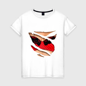 Женская футболка хлопок с принтом Красный бюст в Новосибирске, 100% хлопок | прямой крой, круглый вырез горловины, длина до линии бедер, слегка спущенное плечо | бюст | бюстгальтер | грудь | идеальный бюст | красный лиф | лиф | тело
